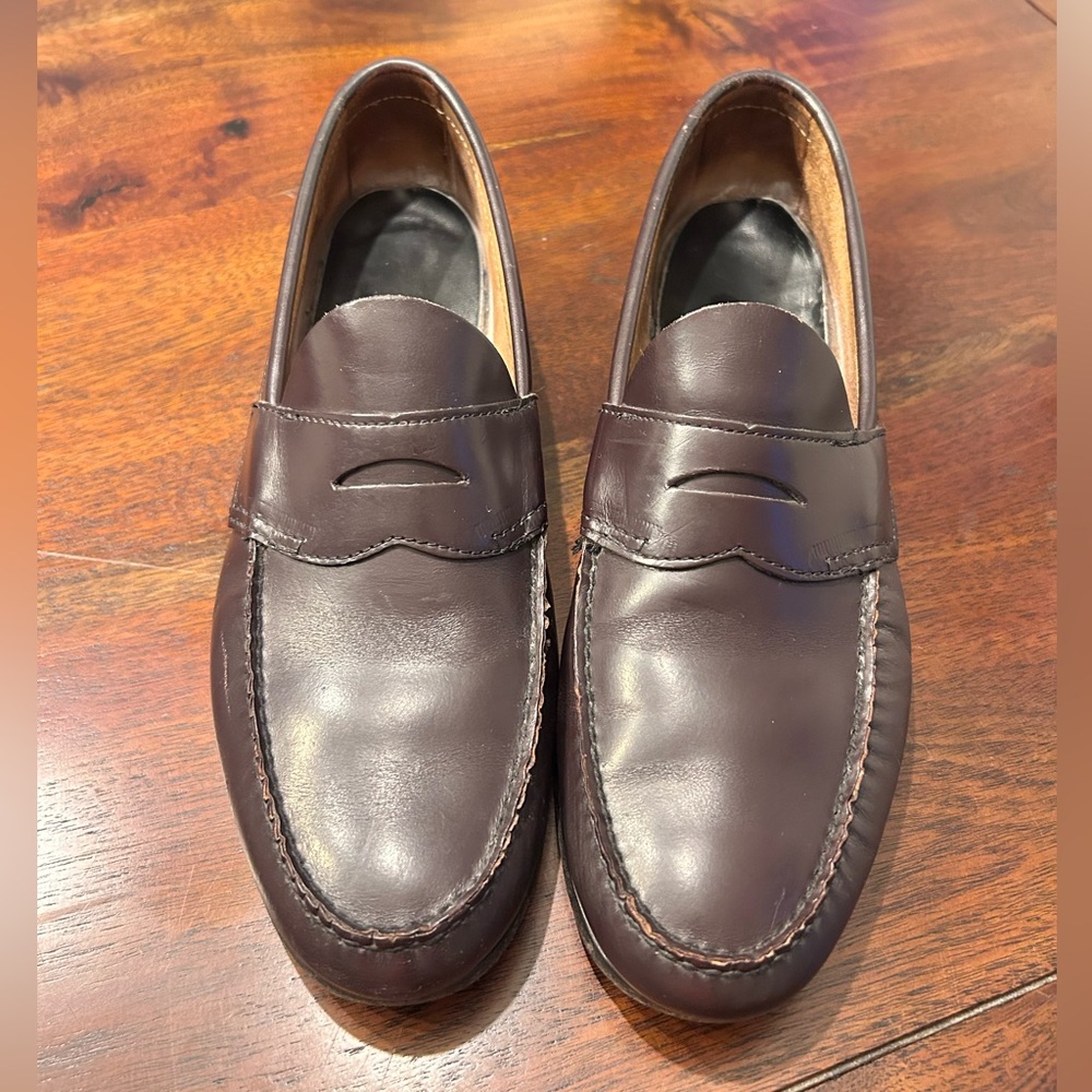 GH Bass Weejuns Logan Wine Leather Flat Strap Penny Loafers Mens 11B GUC